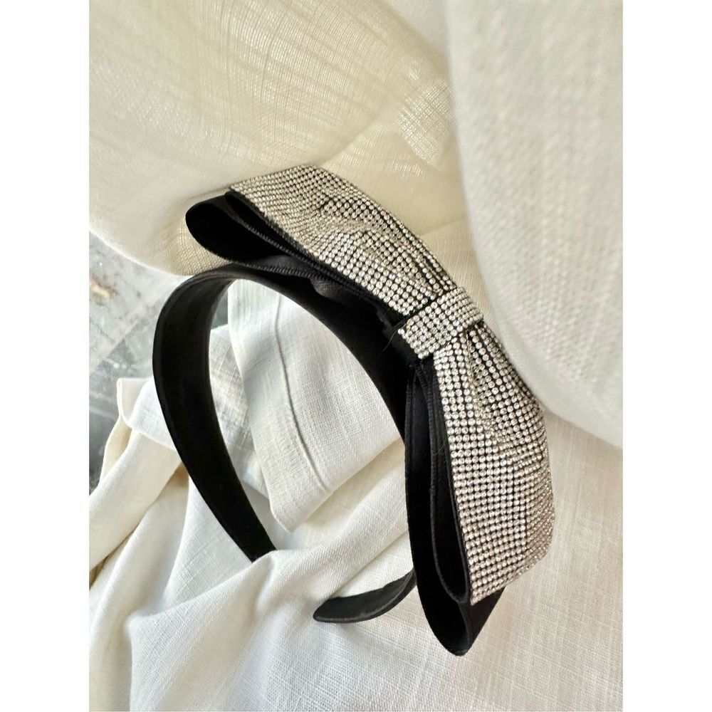 Sparkly Rhinestone black satin bow headband ￼ - Picture 5 of 6